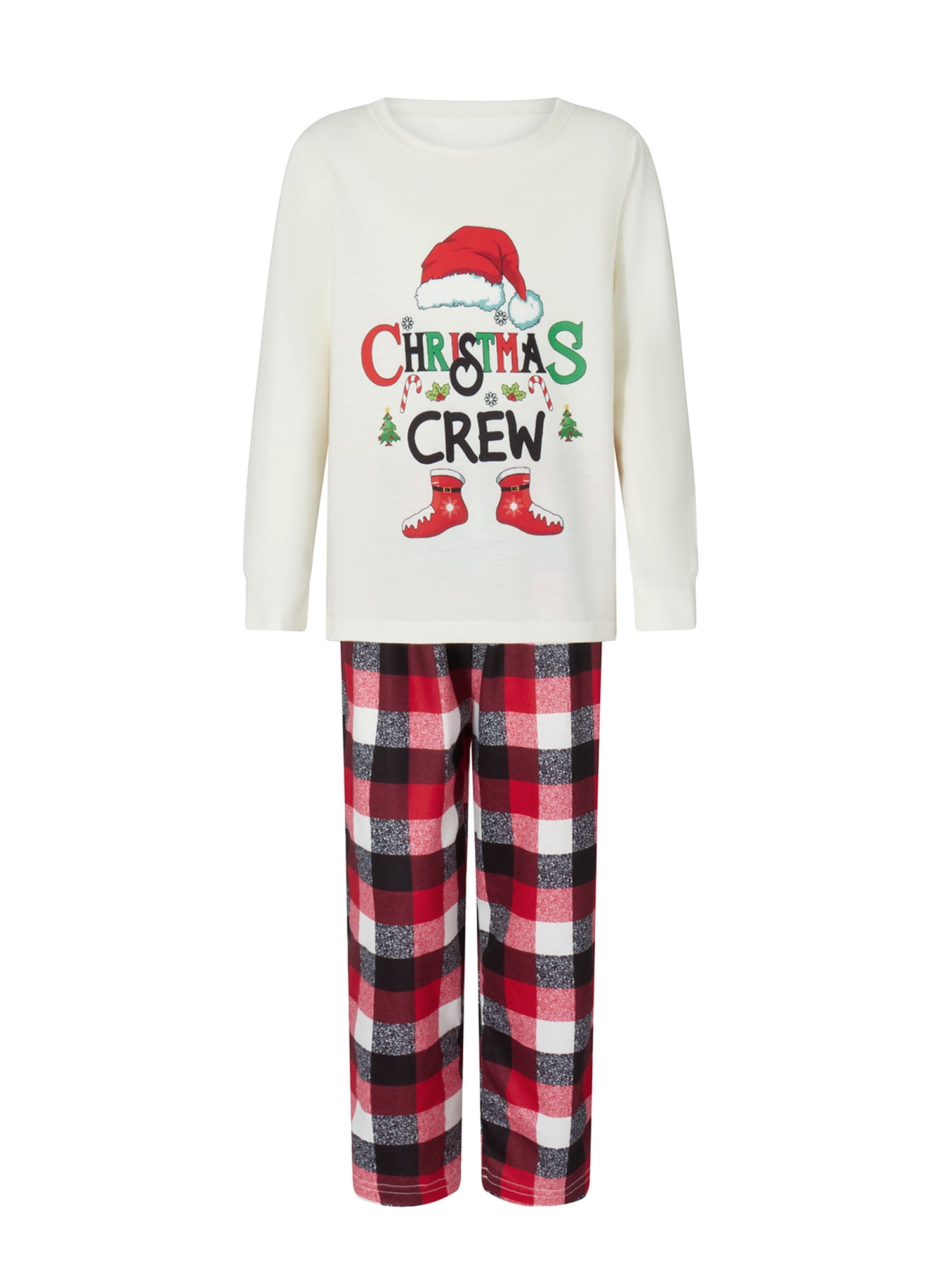 Family Christmas Pjs Matching Sets Christmas Pajamas Santa Printed Top and Plaid Pants Sleepwear for Family