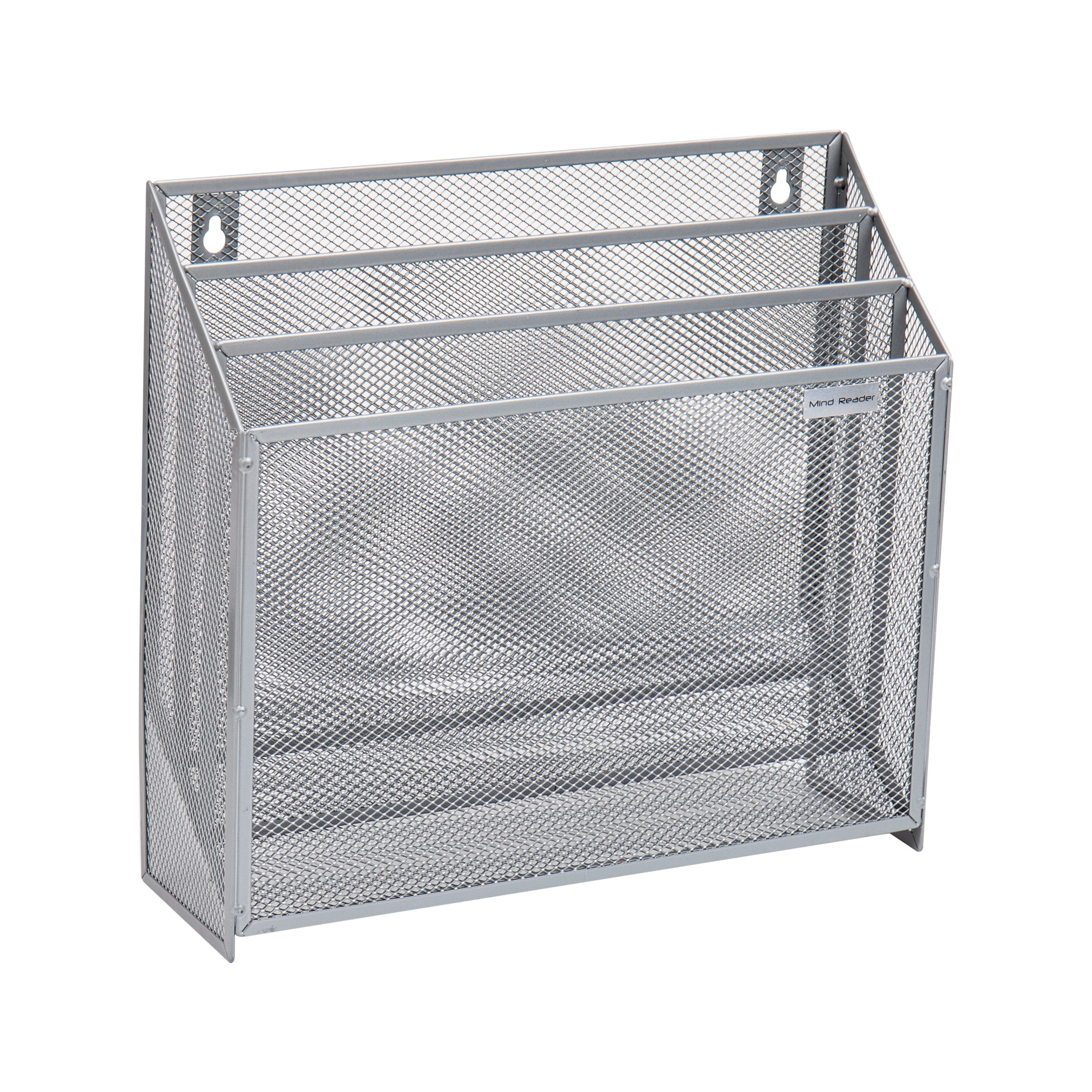 Mind Reader Vertical File Desktop Organizer, Wall Mount, Metal, 12.5"L x 3.75"W x 11.5"Height, Silver