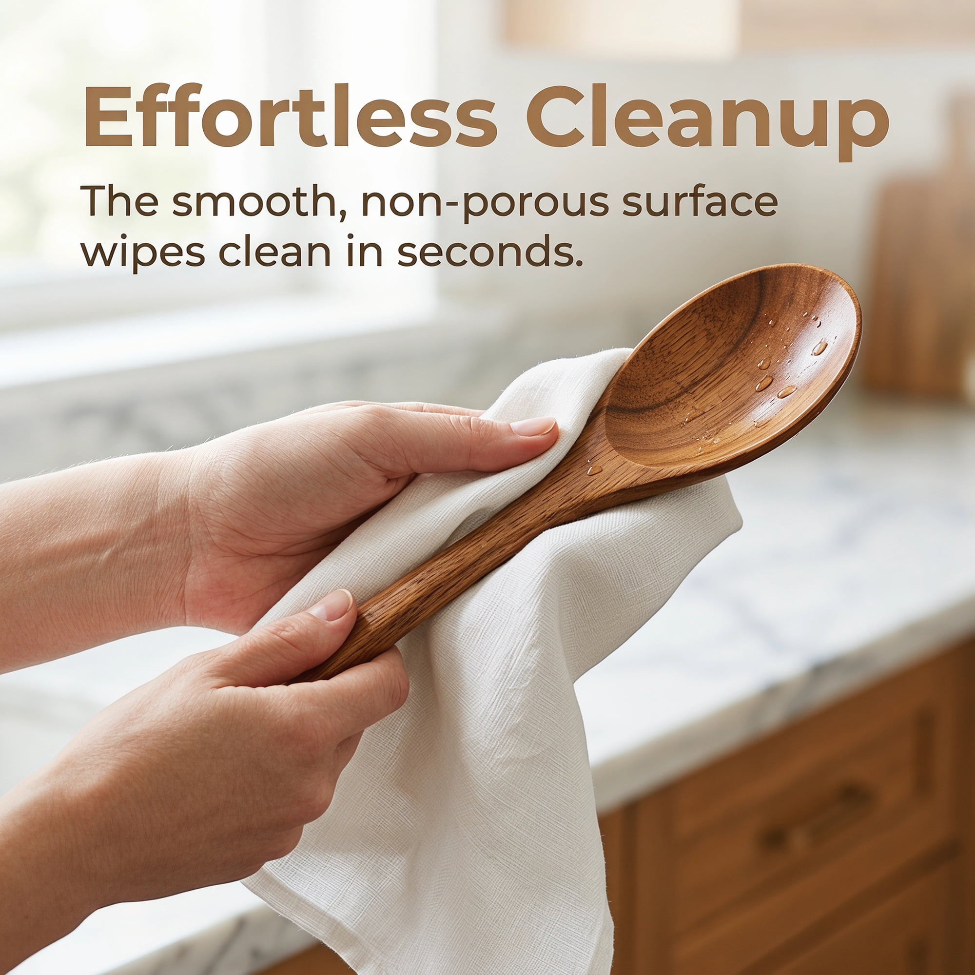 Unique Bargains Wood Spoon Non Stick Safe & Heat Resistant Kitchen Tool Brown D 11.4"x1.8"