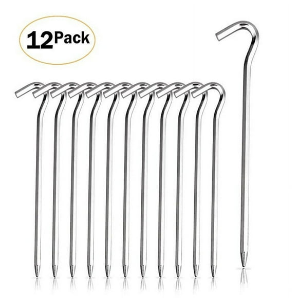 12-Pack Tent Stakes Nails with Hooks - 7 Inch Hex Pole Nail Garden Stakes Camping Stakes for Camping Tents, Canopies, Grass Pointed Question Mark Half Arc Iron Tent Ground Nails