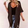 thumbnail image 2 of Women Fringe Sheer Knit Beach Cover Up Lightweight Resort Swimwear Top,Coffee,One Size, 2 of 5