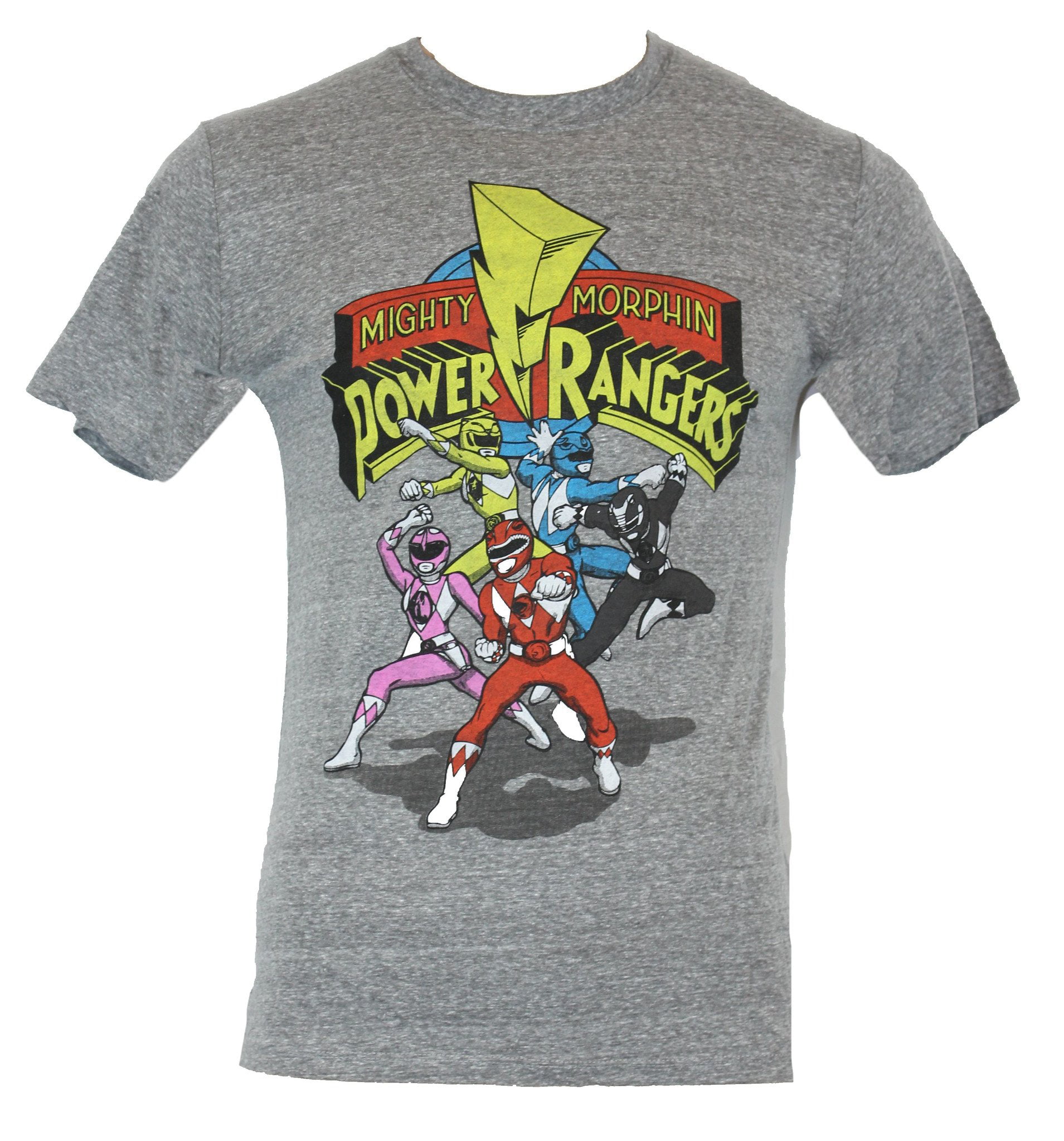Mighty Morphin Power Rangers Red Blue Yellow Pink Green Black White Blue Costume T-Shirt