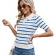 thumbnail image 2 of de Punto A Rayas de Corta para Mujer, Camiseta Corta con Cuello en V Vintage, Corte Entallado, Estética para Salir. Azul M, 2 of 9