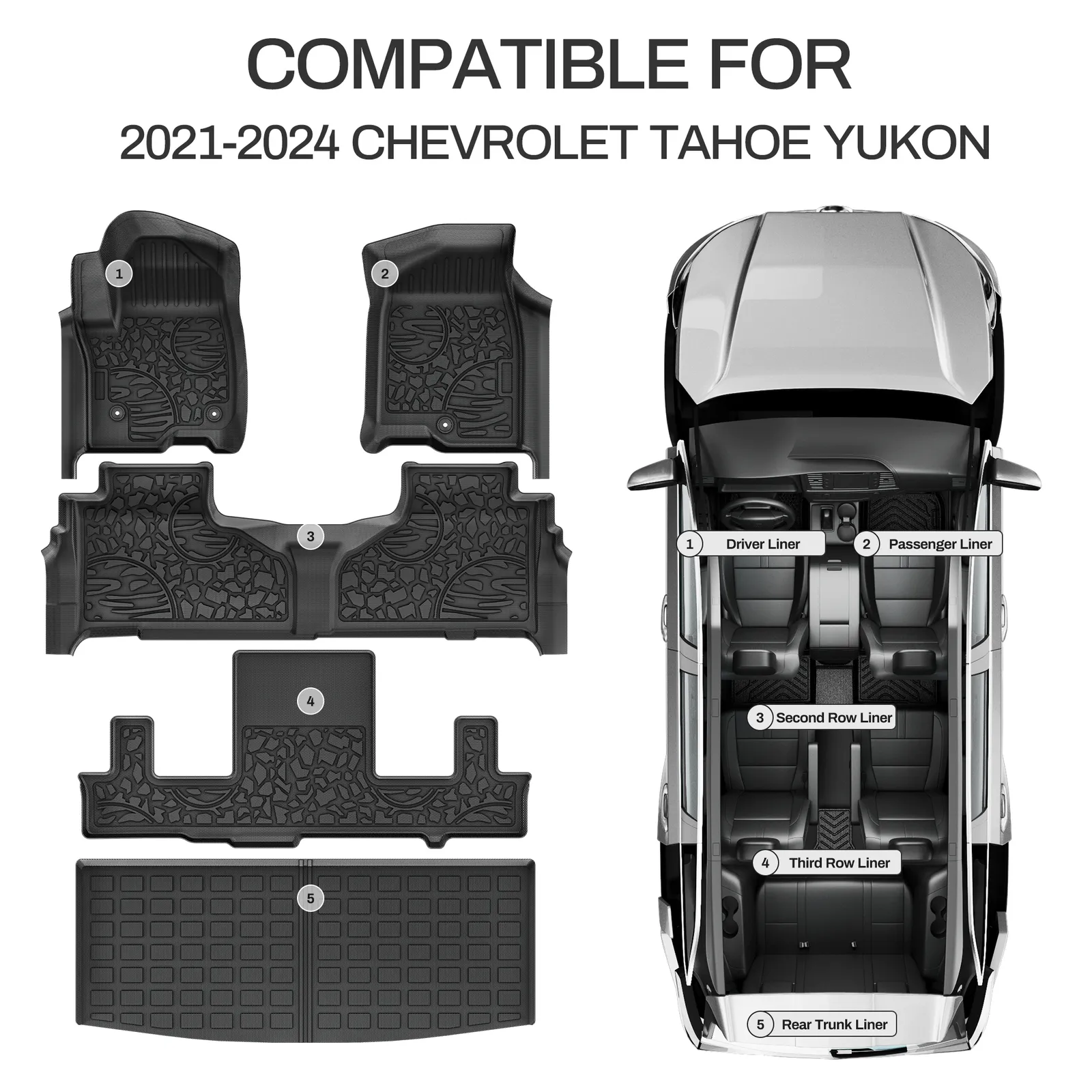 Auto Drive All Weather Floor Mat fit for 2021-2023 2024 Chevrolet Tahoe GMC Yukon Cadillac Escalade Yukon Denali