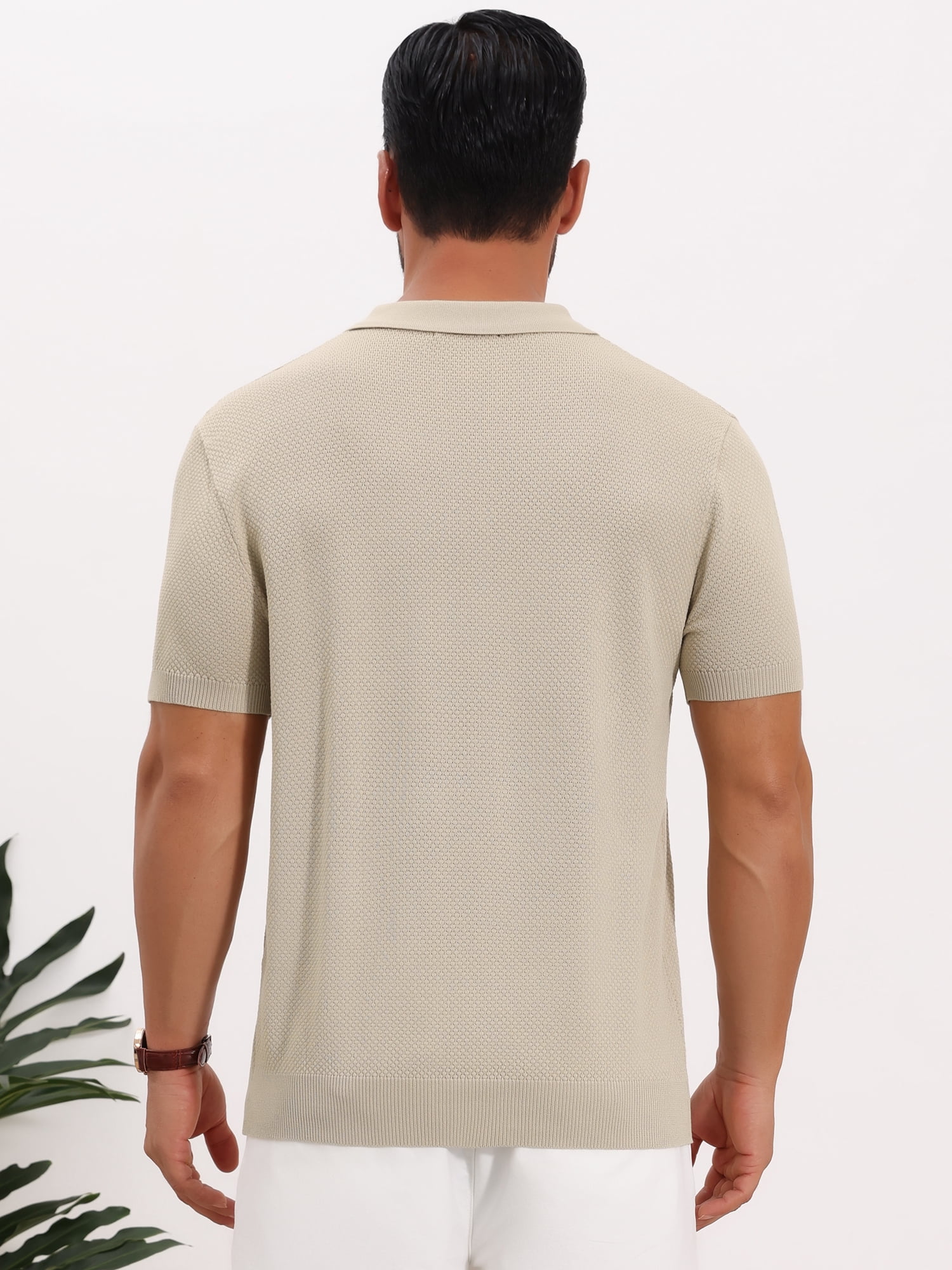 DARING DIVA Men's Textured Knit V Neck Short Sleeve Casual Golf Polo Shirt 2XL Beige