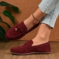 thumbnail image 4 of Cmunyle Slip On Loafers For Women Round Toe Flat Shoes Bow And Tassel Decor Soft Cloth Upper In Red Size 6.5 Us Foot Length 10.04 Inches, 4 of 9