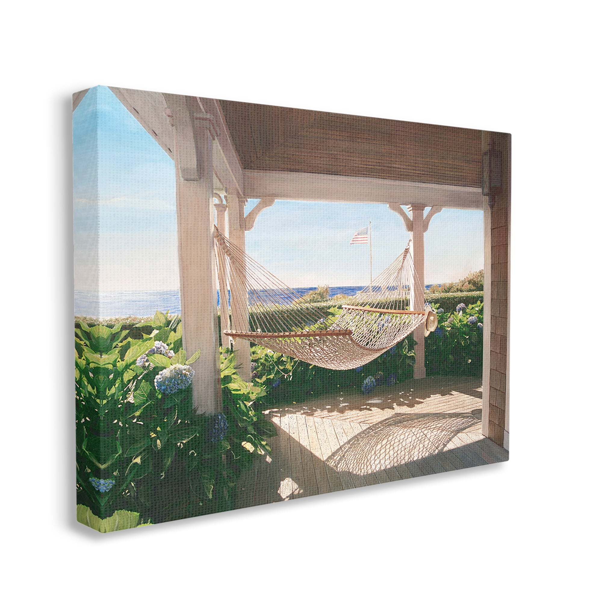 Stupell Industries Hammock & Coastal Porch Landscape Painting Gallery Wrapped Canvas Art Print Wall Art, 48 x 36