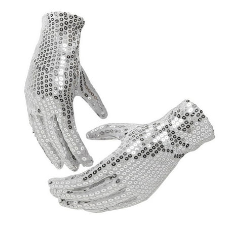 Shimmer Sequin Costume Gloves Halloween Masquerade Party Gloves Supplies Decor Accessory 1 Pair Â Silver Children