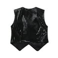 thumbnail image 2 of iEFiEL Kids Unisex Boys Girls Sequin Vest Top Bling Waistcoat for Jazz Stage Dance Performance Black 13-14, 2 of 5
