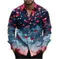 thumbnail image 4 of IWRICH Valentines Day Dress Shirts for Men Stylish Casual Lapel Long Sleeve Love Heart Print Button down Vacation Tops 07-Blue XXL, 4 of 4