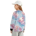 thumbnail image 2 of Xoenoiee Axolotl Cherry Blossom Print Girls Oversized Sweatshirt with Side Slits, Drop Shoulder Pullover Long Sleeve Crewneck Sweaters, Loose Fit Tunic Top, 5-6 Years, 2 of 7