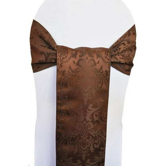 Wedding Linens Inc. (10 pcs) 7.5'' x 108" Jacquard Damask Polyester Chair Sashes - Chocolate
