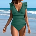 thumbnail image 2 of Cute Swimsuit for Women! Fadeal Women's Swimsuit with Breast Pad without Mesh Patchwork Solid Color Patchwork Ruffled Edge Cute one Piece Swimsuit for Women Green XL, 2 of 4