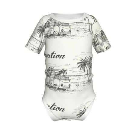 

Lukts Summer Vacation Scene With Camping Van Print Baby Short Sleeve Romper Onesie for Newborn Baby Boys and Girls-12 Months