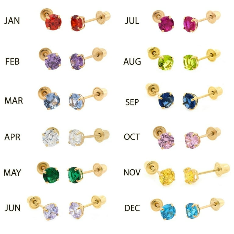 14k Yellow Gold 5mm Round Martini Set Birthstone Stud Earrings