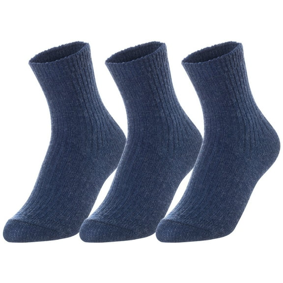 Lovely Annie Unisex Children's 3 Pairs Thick & Warm, Comfy, Durable Wool Crew Socks. Perfect as Winter Snow Sock and All Seasons LK08 Size 9Y-11Y (Navy)