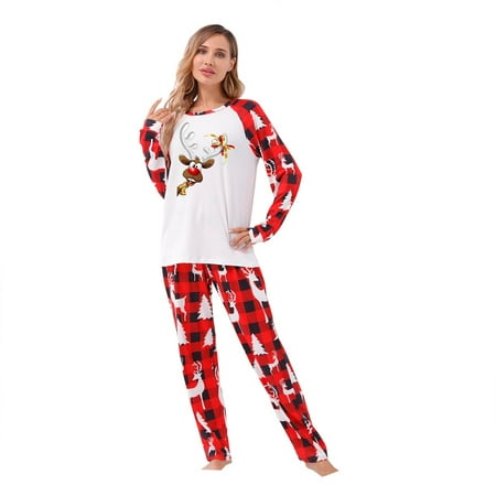

Fall Baby Girl Clothes Christmas Women Mom Plaid Print Blouse Tops+Pants Family Clothes Pajamas