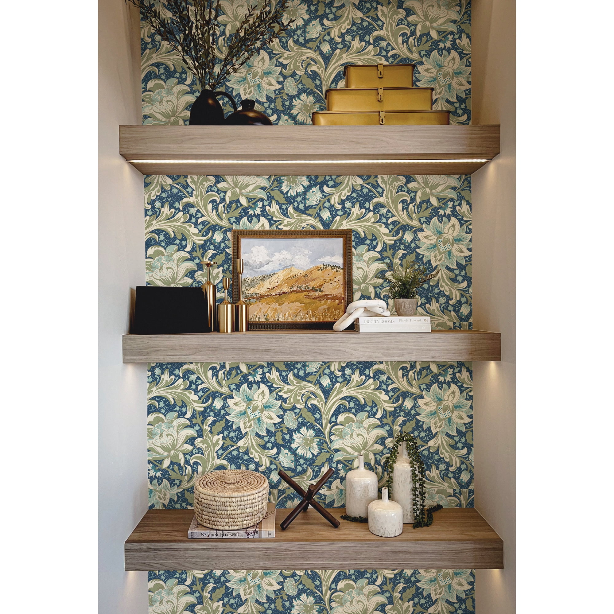 Better Homes & Gardens Navy Isolda Jacobean Peel and Stick Wallpaper, 20.5" x 18'