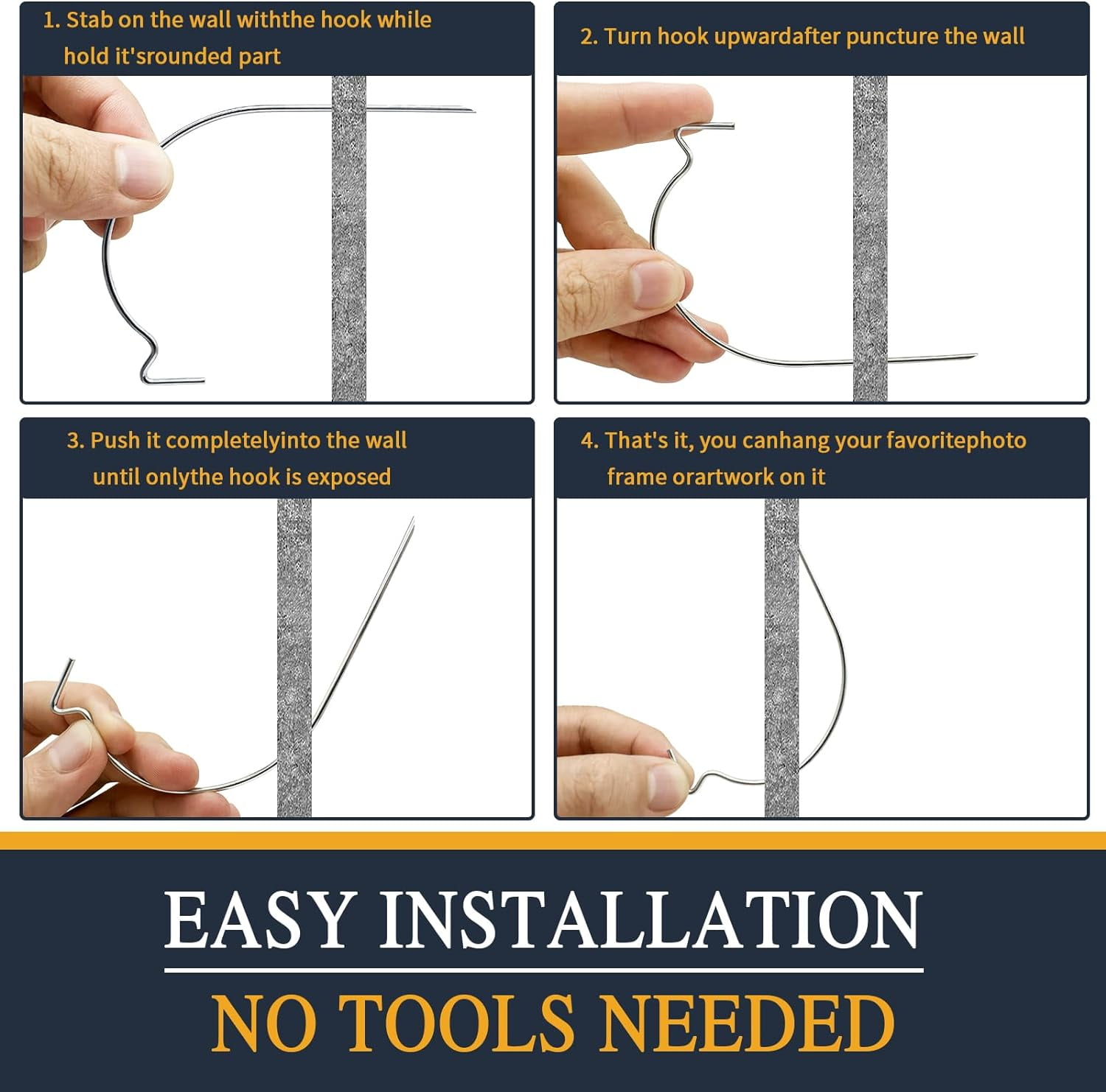 JJEAN-Picture Hanger Super Hook 40PCS,High-Quality Steel Picture Hanger Hercules Hooks,Used for Drywall, Wood Wall, Plaster Wall, can Hang Photos, Art, Clock, Mirror