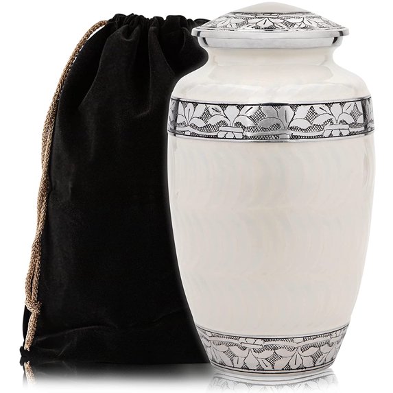 Forever Lane Classic Cremation Urn for Ashes for Women & Men Aluminum Metal Urn, White