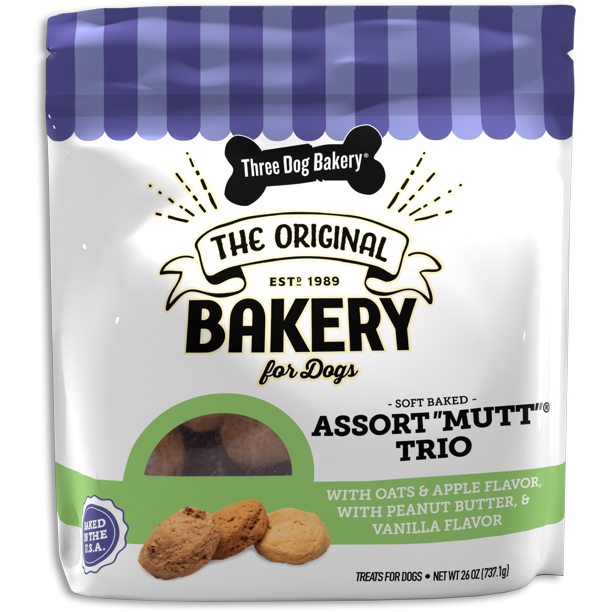 Three Dog Bakery Assort"mutt" Trio Soft Dog Treats for Dogs, Peanut