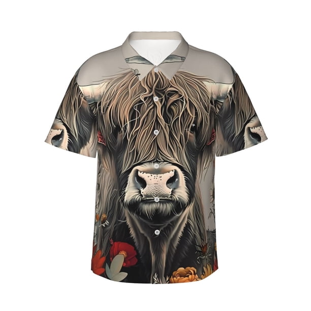 Balery Butterfly Cow With Flowers Camisas hawaianas de manga corta para hombre, camisas playeras de corte holgado, camisas de vacaciones con botones,Large