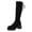 Black, variant on Willtoo Boots for Women Round Toe Knee High Boots, Faux Suede Back Drawstring Comfortable Tall Boots, Chunky Block Heel Platform Casual Dress Boots