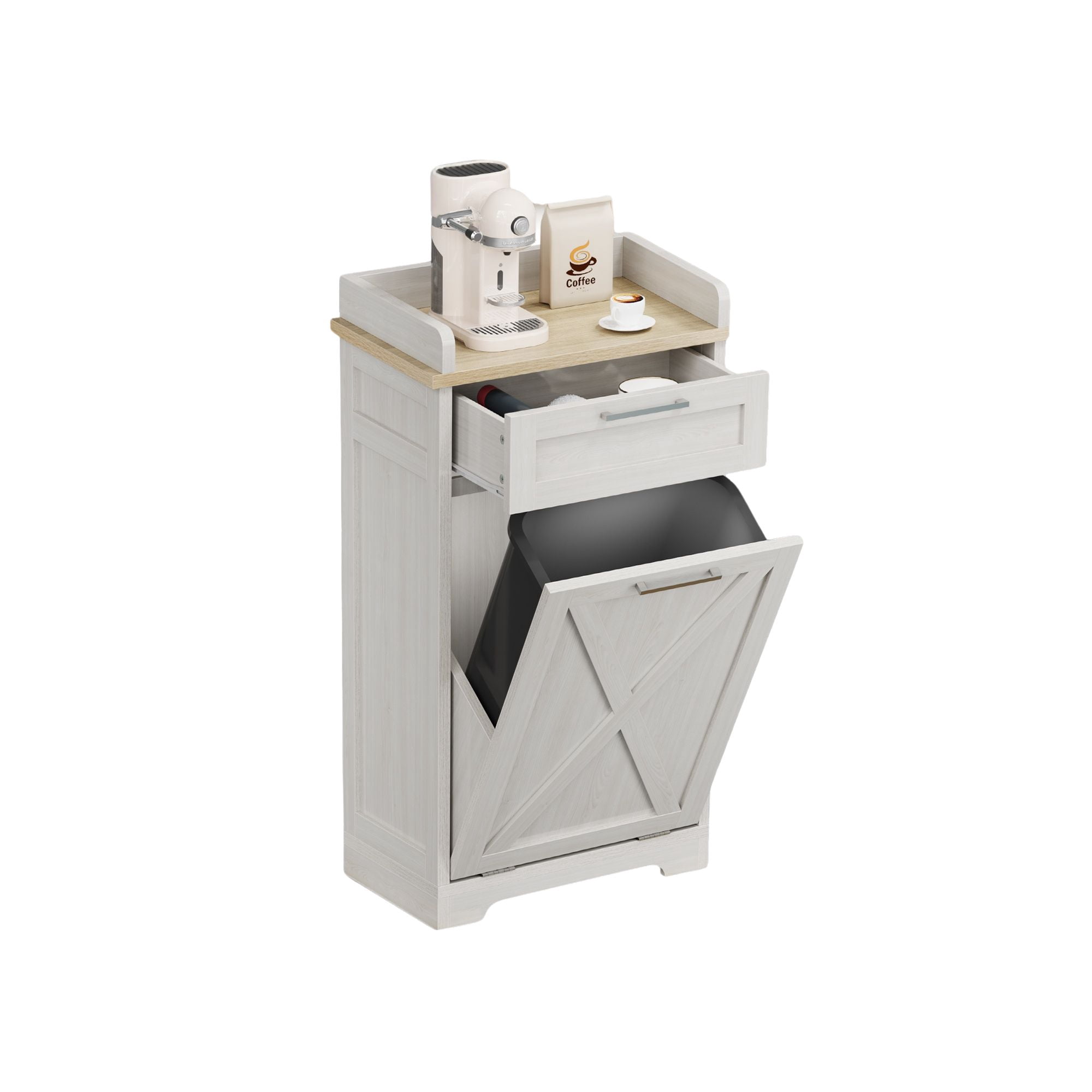 Uforic Kitchen Buffet Storage Cabinet with Drawer, Trash Storage Cabinet for 10-gal Trash Can, White