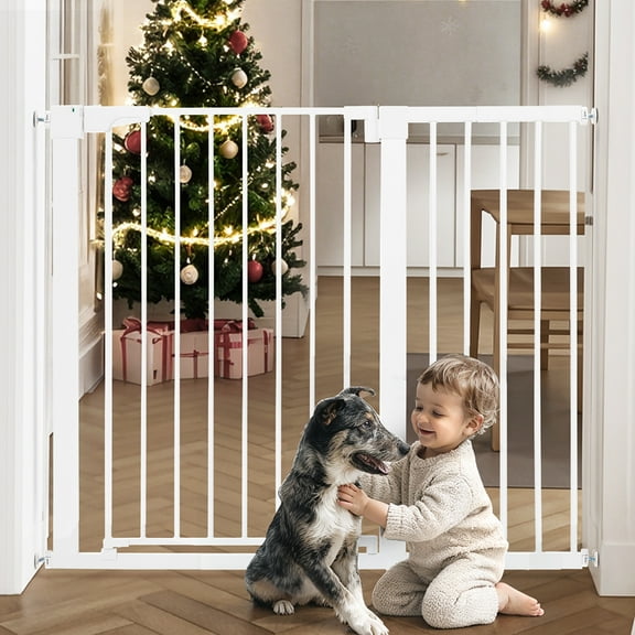 Baby Safety Gate, Caveen Extra Tall 36'', 29.5-46'' Wide Baby Gate Stairway and Hallway, for Ages 6 to 36 Months, White