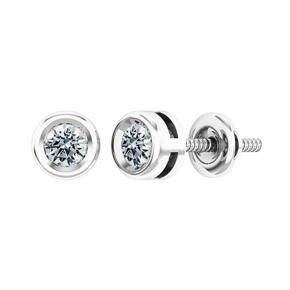 Dazzlingrock Collection 0.25 Ctw Round Lab Grown White Diamond Elegant Solitaire Bezel Set Stud Earrings for Women in 925 Sterling Silver in Screw Back