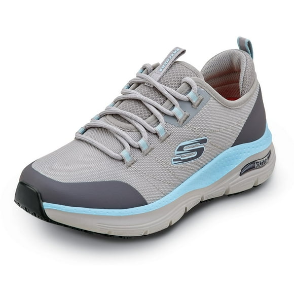Skechers Work Arch Fit, Christina, Women's, Grey/Aqua, Soft Toe, EH, MaxTrax Slip Resistant, Low Athletic Work Shoe (10.0 M)