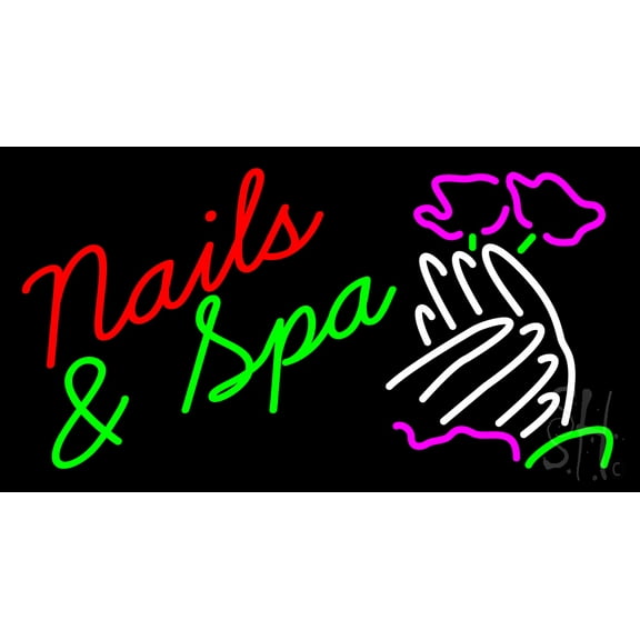 Nails And Spa LED Neon Sign 20 x 37 - inches, Black Square Cut Acrylic Backing, with Dimmer - Bright and Premium built indoor LED Neon Sign for Spa interior decor and storefront.