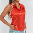 thumbnail image 6 of AherBiu Satin Tank Tops for Women Summer Sleeveless Lapel V Neck Button down Shirts Ladies Work Blouse, 6 of 7