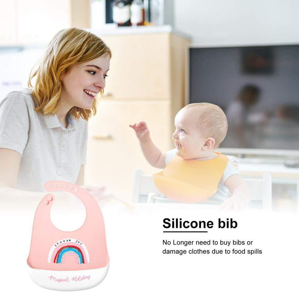 Beige, Small Single or Set of 2 Waterproof Silicone Baby Bib Light Weight Comfortable Easy Wipe Clean 