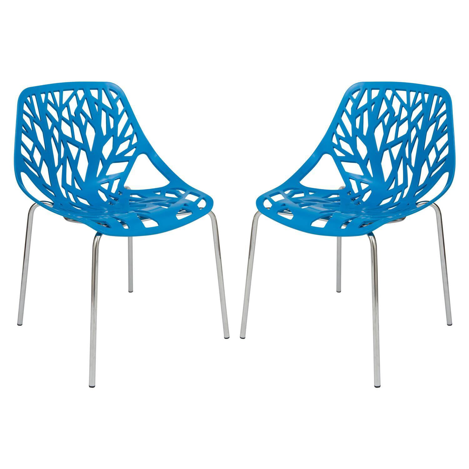 Blue LeisureMod Modern Asbury Dining Chair with Chromed Legs 