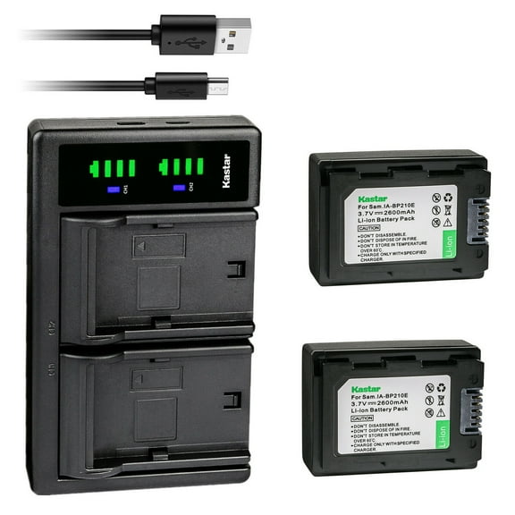 Kastar 2-Pack IA-BP210E Battery and LTD2 USB Charger Replacement for Samsung HMX-H220, HMX-H300, HMX-H300BN, HMX-H303, HMX-H304, HMX-H305, HMX-H320, HMX-H400, HMX-H405, HMX-S10, HMX-S10BN, HMX-S10BP