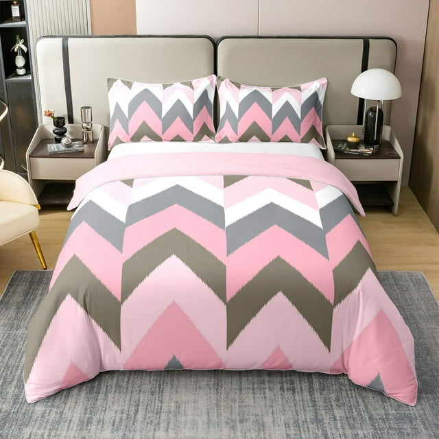 Erosebridal Géométrie Futuriste Housse de Couette 100 % Coton Taille Complète, Rayures Roses Housse de Couette 100 % Coton Taille Complète, Décor Abstrait, Réversible (Sans Couette)
