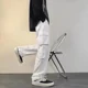 thumbnail image 2 of Pantalones cargo de algodón blanco para hombre, estilo japonés, holgados, de corte recto, de pierna ancha, informales, con múltiples bolsillos, 2 of 4