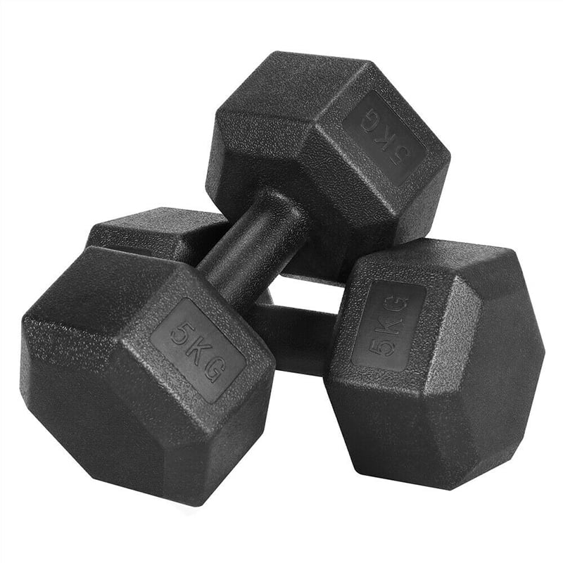 2X 5Kg Hex Dumbells Pair Home Gym Fitness Dumbbell Body Building Weights Set 