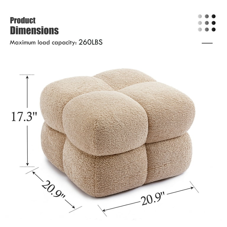 Zesthouse 20.9″ Wide Square Ottoman, Modern Boucle Footstool