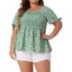 thumbnail image 1 of Blusas de verano de talla grande para mujeres Agnes Orinda con cuello cuadrado, fruncido, lazo y mangas cortas, peplum 2X verde, 1 of 6