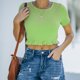 thumbnail image 3 of Mujer Crop Top Manga Corta Cuello Redondo Slim Fit Casual Cómoda Camiseta De Verano Para Uso Diario Verde Claro L, 3 of 6