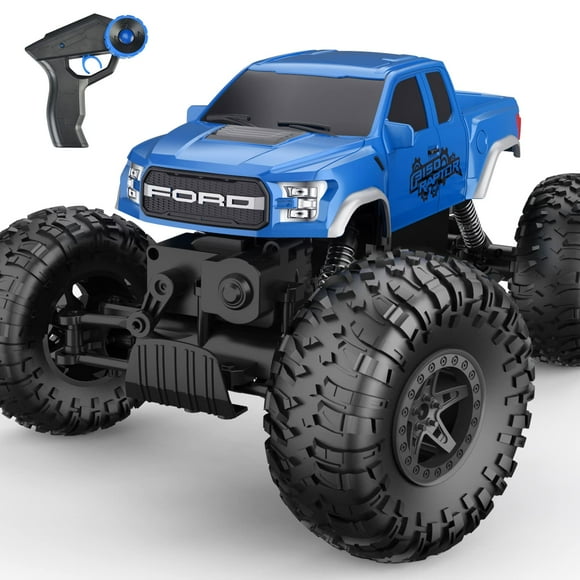 DOUBLE E Ford Raptor F150 RC Car 4WD Monster Trucks para niños 11 pulgadas Vehículo todoterreno sobre orugas RC Truck Juguete Regalo para niños niñas 6 7 8-12 años-Azul