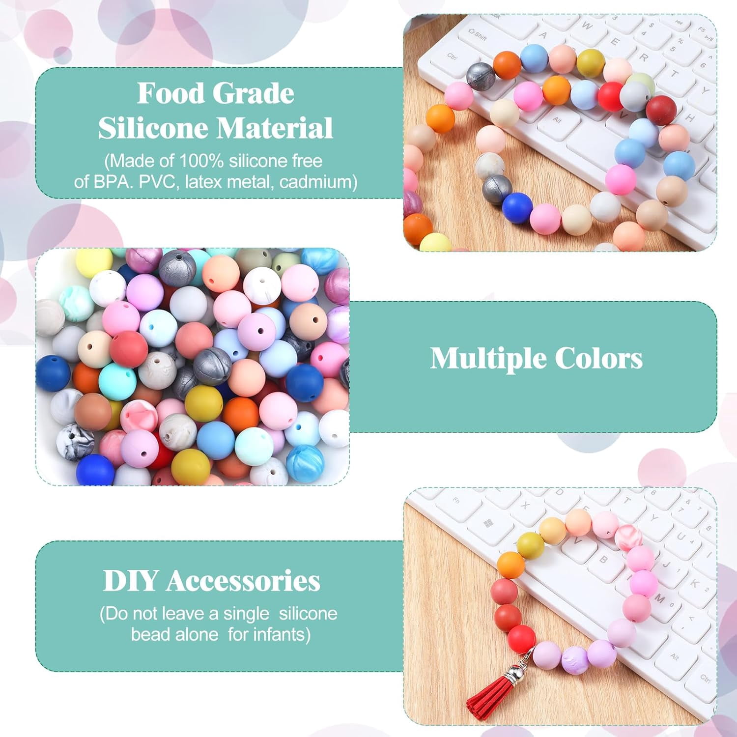 GYTY   500 Pcs 15mm Silicone Beads Mixed Round Silicone Beads Bracelet Making Kit Focal Beads Loose Beads for DIY Craft Necklace Jewelry Bracelet Lanyard Keychain Making (50 Colors)