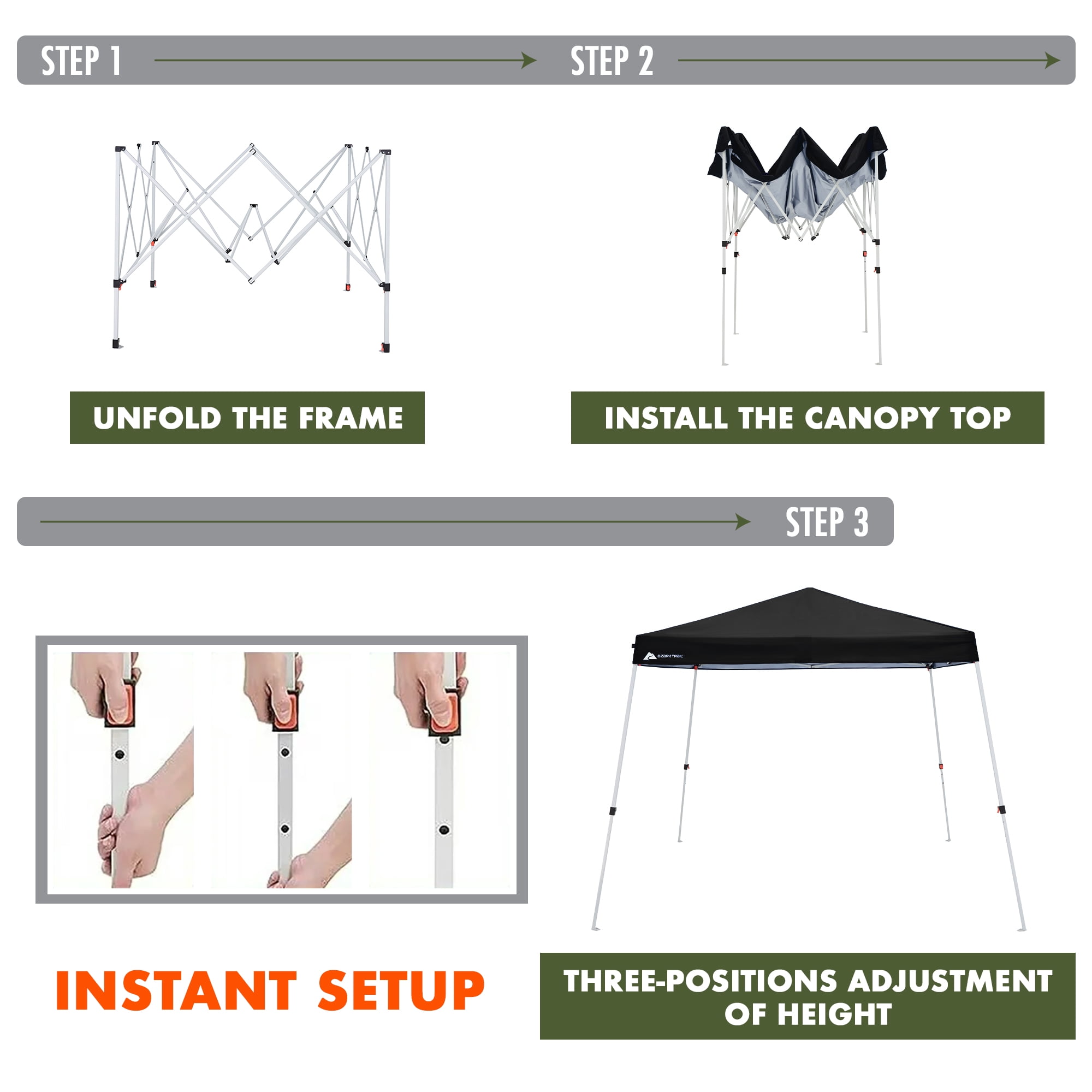 Ozark Trail 10 ft x 10 ft Slant Leg Instant Canopy, Rich Black