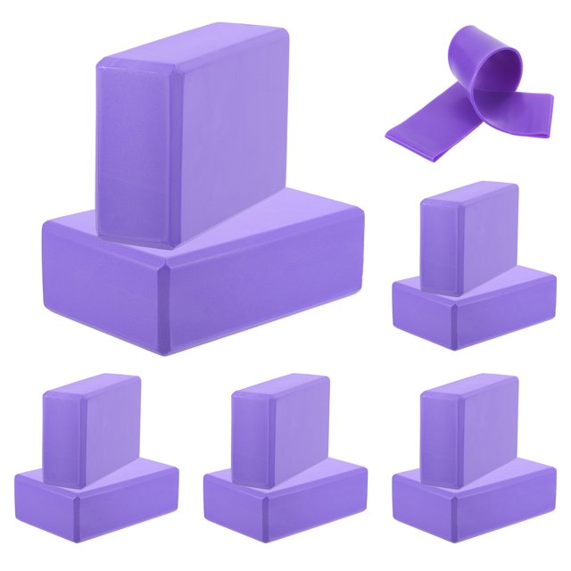 Unique Bargains 10Pcs Yoga Blocks and 1Pcs Purple Resistance Band Set EVA Foam Non-Slip High-Density Purple