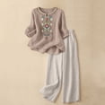 thumbnail image 2 of GZWYHT Cotton Linen Sets For Women,Lounge Wide Leg Pants Boho Peasant Gauze Blouses Resort Outfits Casual Boho Linen Outfits Women 2 Piece Peasant Blouses Brown L, 2 of 5