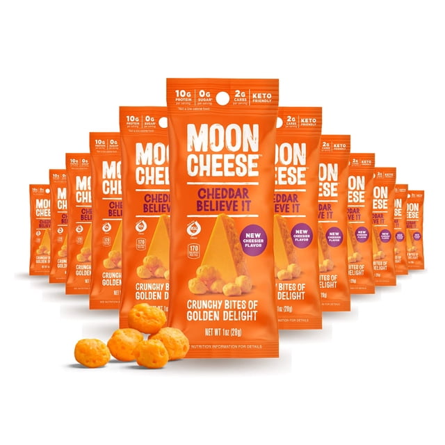 Cheese Snack Moon Cheese Cheddar Believe It, 28 g, paquete de 12