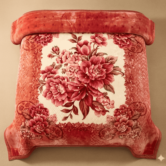 DBOZE Royal Peony Plush Fleece Blanket, Queen Size – Ultra Soft Korean Style Mink Blanket, Cozy Thick Floral Warm Winter Blanket