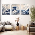 thumbnail image 2 of [2D Flat] 3pcs 2D Japanese Great Wave Inspired Ocean Canvas Wall Art Traditional Hokusai Style Triptych Painting for Coastal Living Room Bedroom Nautical Wall Decor Bold Blue Tidal Scene Creating Dy, 2 of 4